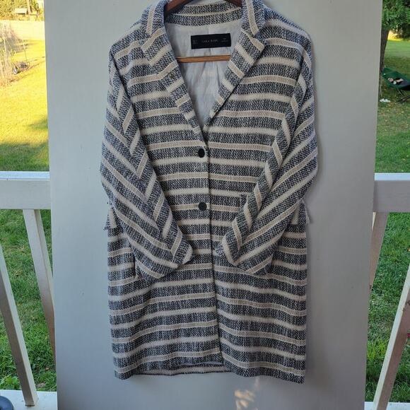 Zara | Grey Striped Coat Size Medium - Picture 1 of 7